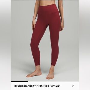 NWT lululemon align HR pant 25” mulled wine size 10 and 14